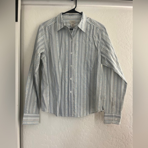 L.L Bean Vintage Women’s Button Down Collared Long Sleeve Shirt Floral Striped L - Picture 1 of 3